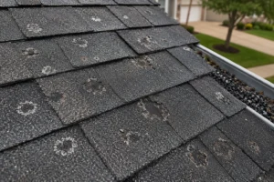 signs of hail damage on asphalt shingles 1