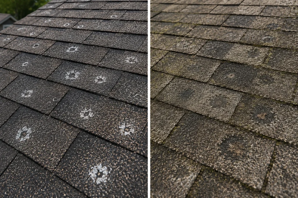 signs of hail damage on asphalt shingles 3